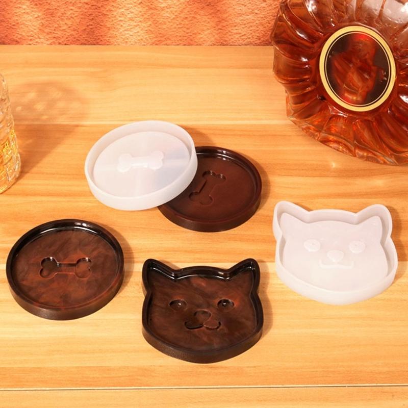 Милые Кошки Форма Кости Подставка под Стакан Силиконовые Формы для Смолы Подставка под Чашку для Питомца Силиконовая Форма Теплоизоляционная Подушка Формы для Домашних Украшений Инструмент