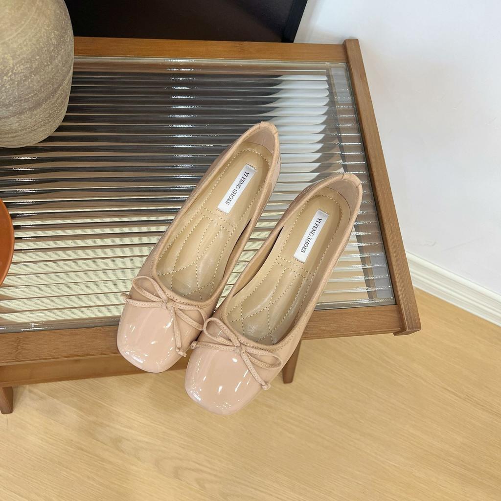 Увеличение роста 5 см милый бантик квадратный носок балетки для женской верхней одежды 25 весна новый универсальный и не устающие ноги маленькие одинарные туфли