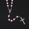 New Pink White Heart Rosary Necklace For Women Virgin Mary Cross Pendant Beads Chain Men Religion Prayer Party Jewelry Gift