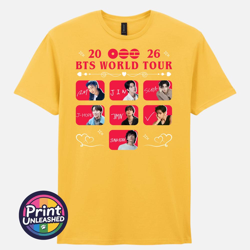 Printed TShirt BTS World Tour 2026 KPOP Band Tee Unisex Kids Teen Adult