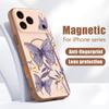 Магнитный Чехол Для Magsafe Для iPhone 17 Pro Max Позолоченный Фиолетовый Узор Бабочки Покрытие с Ощущением Кожи Для iPhone 16 15 14 13 Pro Max