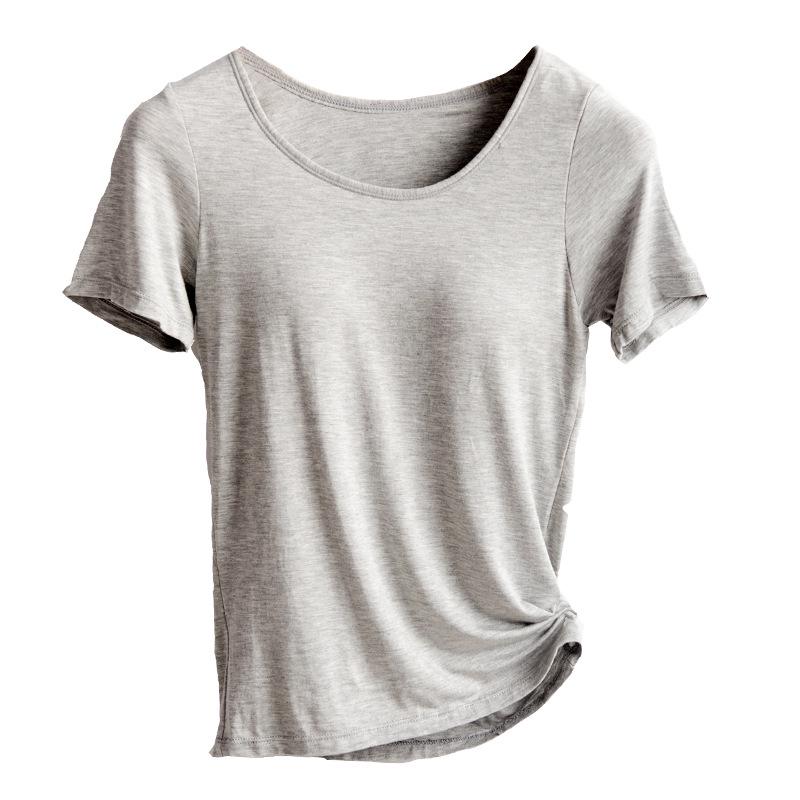 Спортивная футболка для йоги с короткими рукавами и встроенными подушечками — беспроводная, бюстгальтер не нужен — идеально подходит для лета и осени.