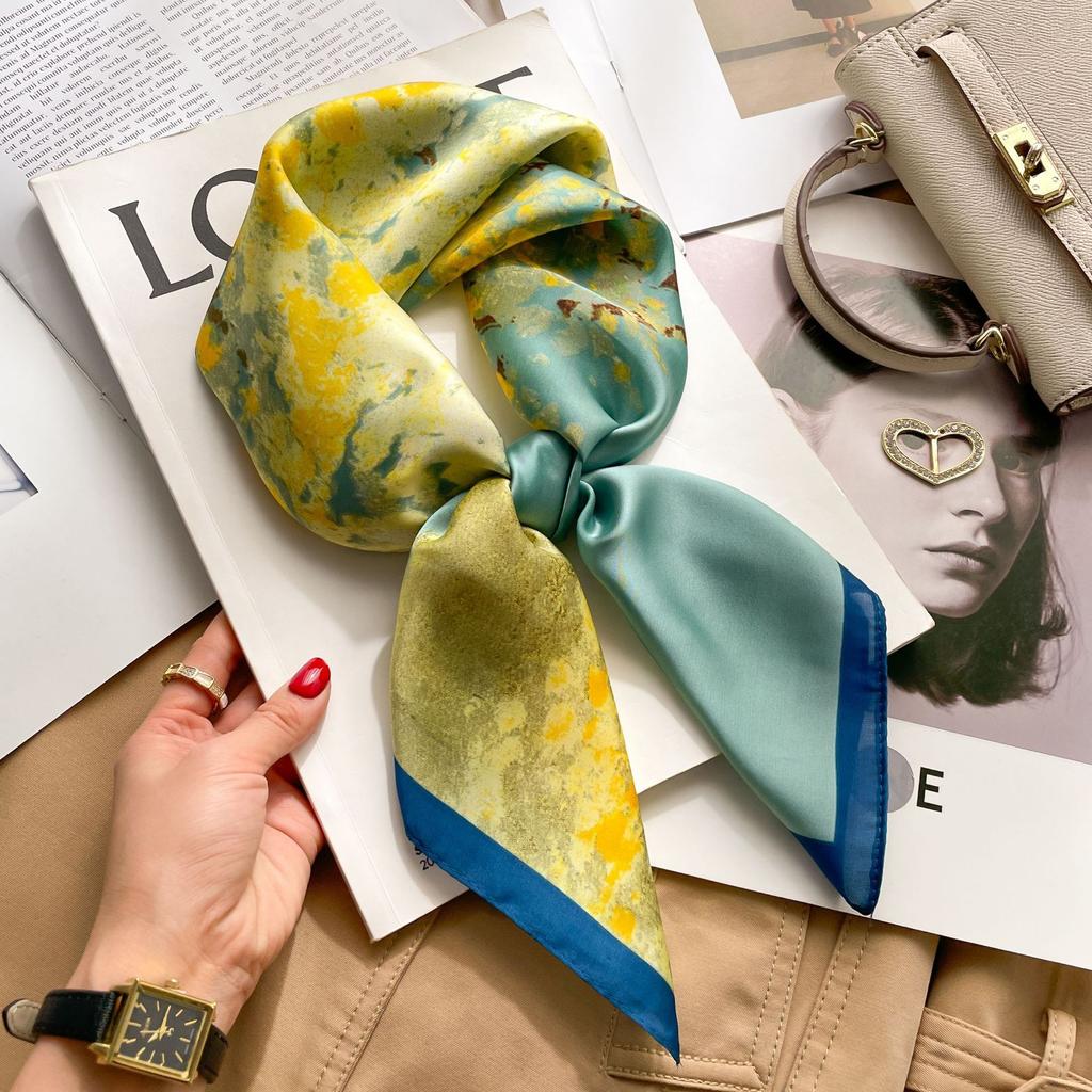 2025 Luxury Fashion Print 70*70cm Silk Square Scarf Women Soft Satin Hairband Neckerchief Tie Female Headband Foulard Bag Ribbon