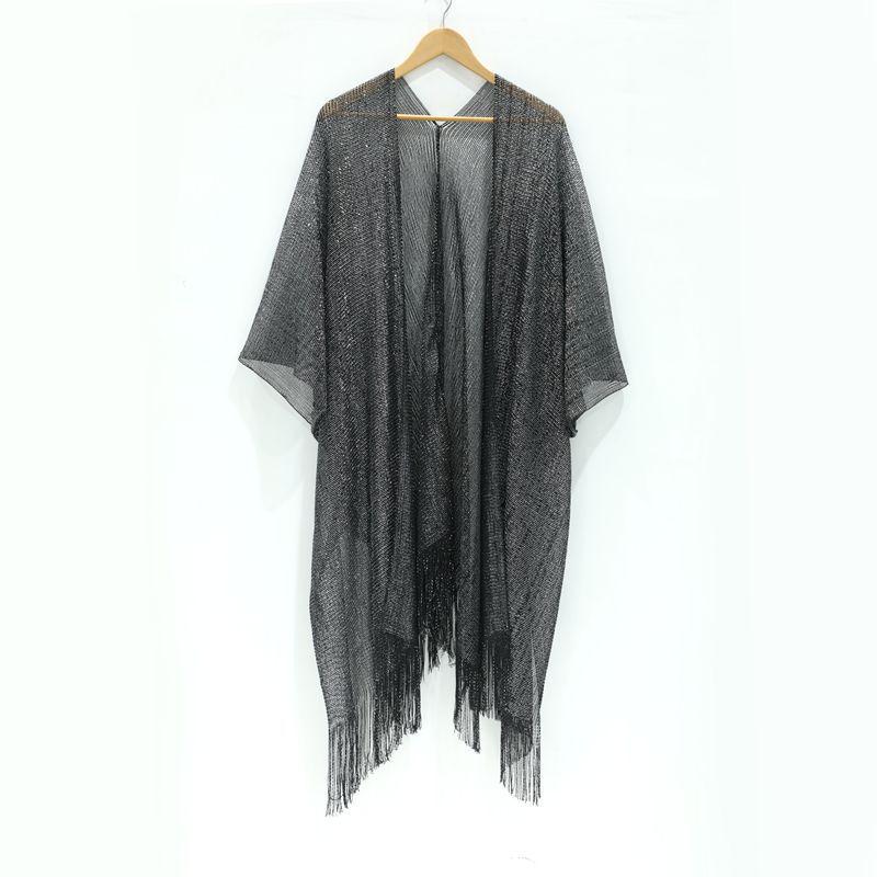 Women's Tassel Cardigan Beach Cover-Up Shawl: Sun Protection Bikini Cover, European & American Style, Hollow Out Design
