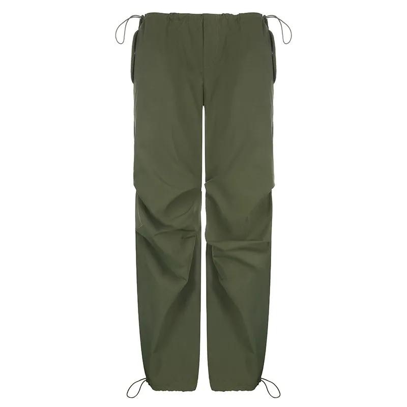 WTEMPO Женские повседневные мешковатые широкие спортивные штаны, винтажные однотонные брюки на шнурке, свободные уличные брюки Y2K, брюки-карго для бега