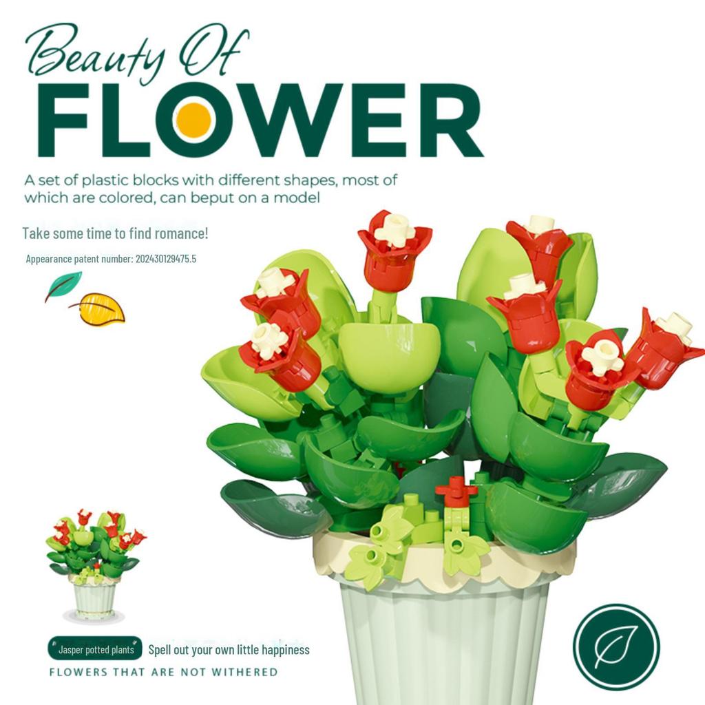 Valentine's Day Eternal Rose Bouquet: Compatible with Lego China Building Blocks, Flower Plant Potted Children's Toy