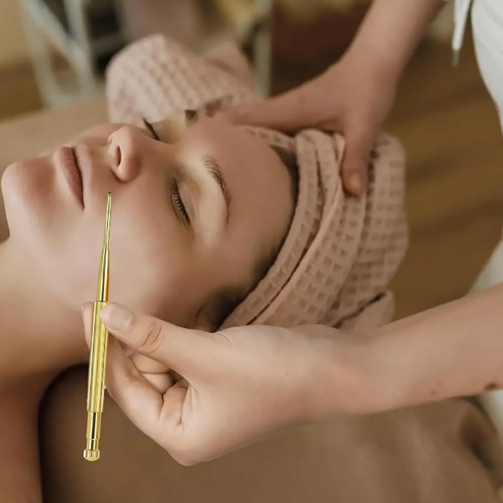 GOODCHI Face Massager and Ear Acupressure Acupressure Ear Acupressure Massage Face Rounded Tips Sticks, 2-Piece Set, Spring-Loaded, Brass, Sticks,