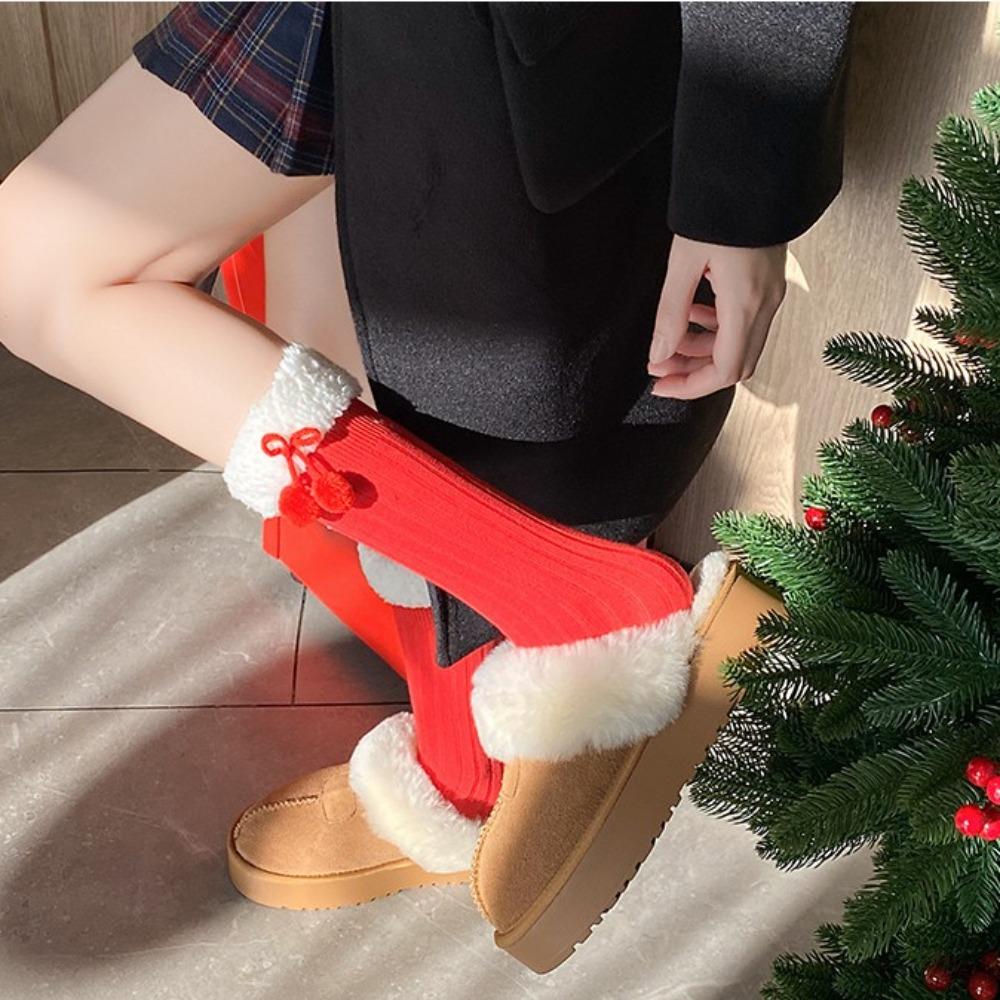 Personality Children Red Socks Breathable Bow Middle Tube Socks New Female Hosiery Christmas
