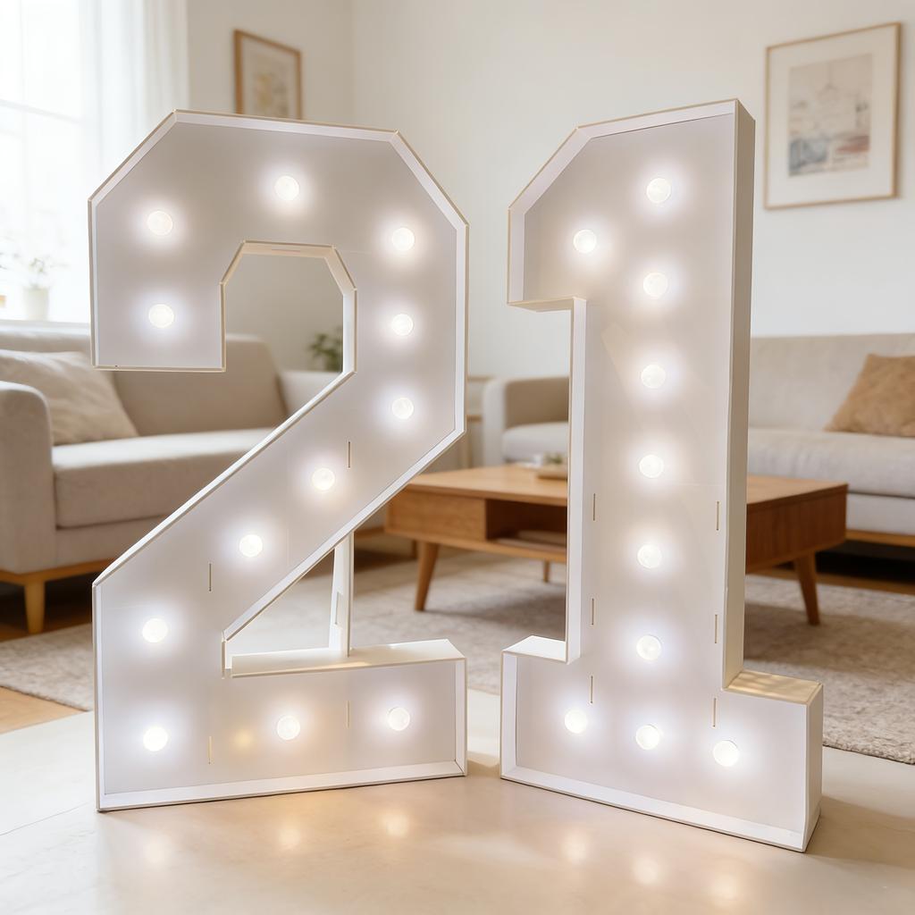120CM Marquee LED LightUp 0-9 Number Sign,Celebrate 30th Birthday Party Large Mosaic Design Cool White Glowing Frame for Birthday Baby Showers