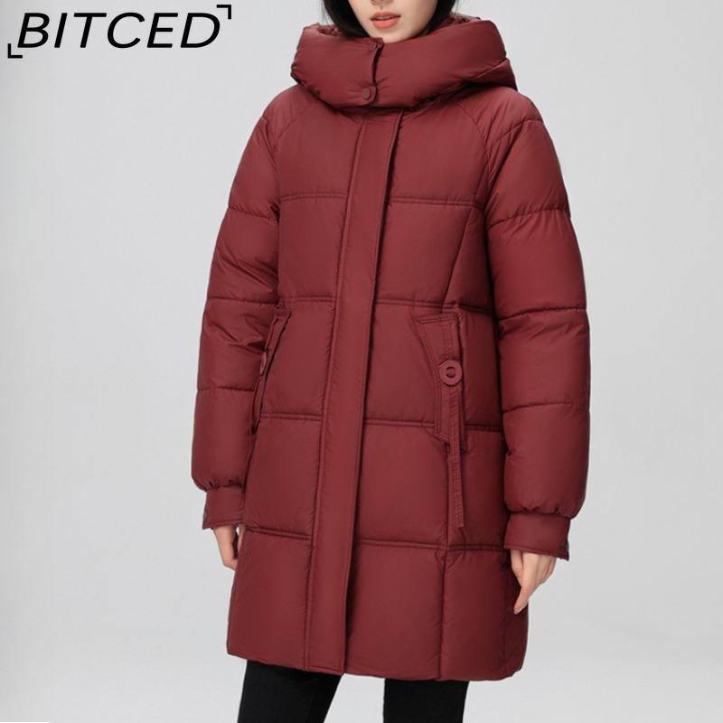 BITCED Fashionable Mid-Length Cotton Coat for Women Trendy Casual Warm-Weather Jacket with Detachable Hood