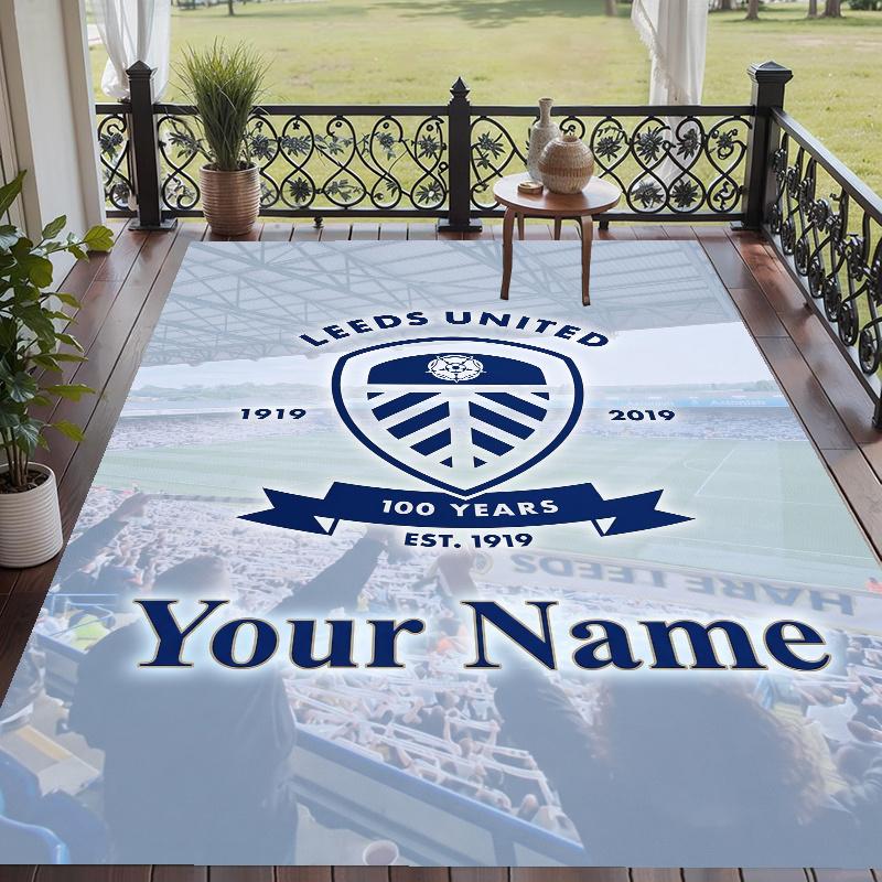 Custom Name Leeds United FC Crystal Velvet Floor Rug Personalized Text Soft Carpet Home Decor
