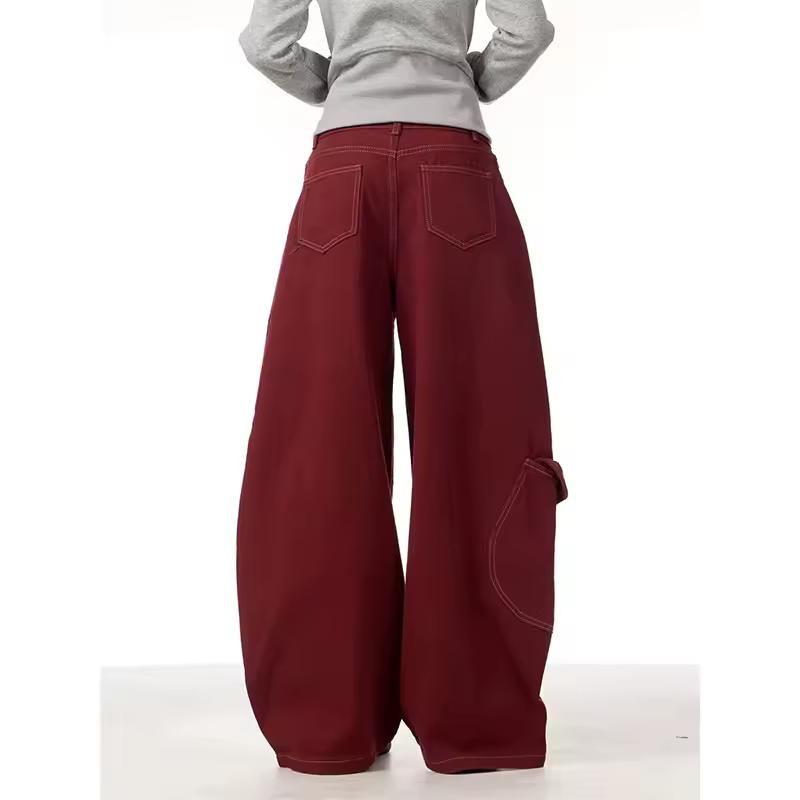 Женские красные винтажные джинсы прямого кроя с высокой посадкой Y2K 90-е хип-хоп американская уличная одежда широкие классические джинсы