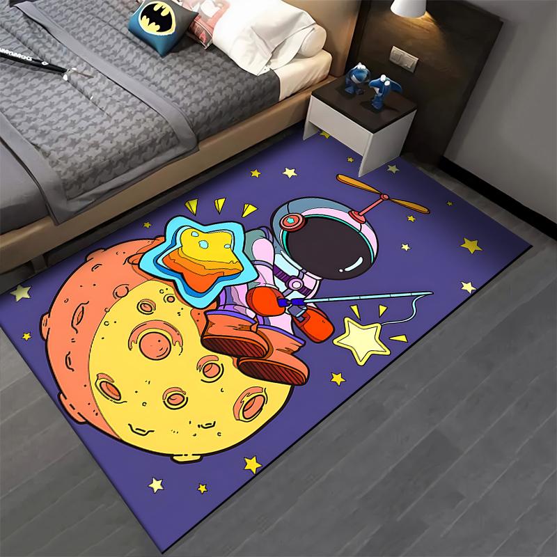 Cute astronaut fishing stars on the moon rug Suitable for use as an anti-slip game mat for living room and bedroom sofas