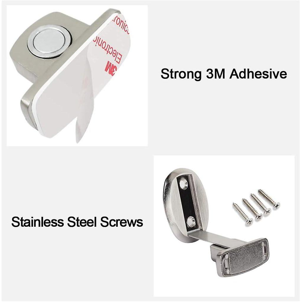 Strong Magnetic Metal Door Stopper Heavy Duty Door Stopper with 3M Floor Mounted Conceal Self Adhesive Screws, 2 Piece, Silver less