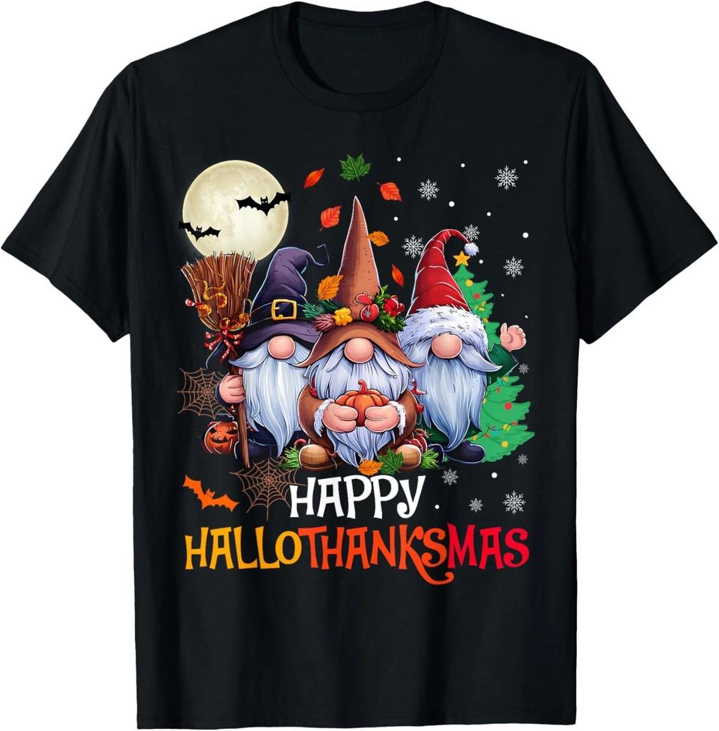 Happy Hallothanksmas Gnomes Lover Halloween Merry Christmas T- Shirt