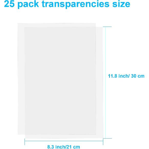 Inkjet Transparency Film, Printable Clear Transparency Sheets, 25 Pack Overhead Projector Film Sheets for Screen Printing, (8.3 x 11.8 inch)
