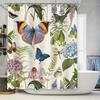 Natural Butterfly Flowers Bath Curtain Printed Fabric Shower Curtain for Bathroom Decor
