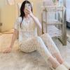 1011 pajamas women's summer thin printed short-sleeved trousers set spring and autumn cotton and silk Korean version large size loose loungewear