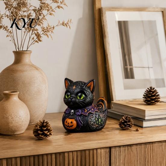 Unique Resin Animal Statue Gift Midnight Witches Cat Duck Figurine, Dark Fantasy Theme Decorative Figurine Statue, Gothic Cat-Duck Ornament,
