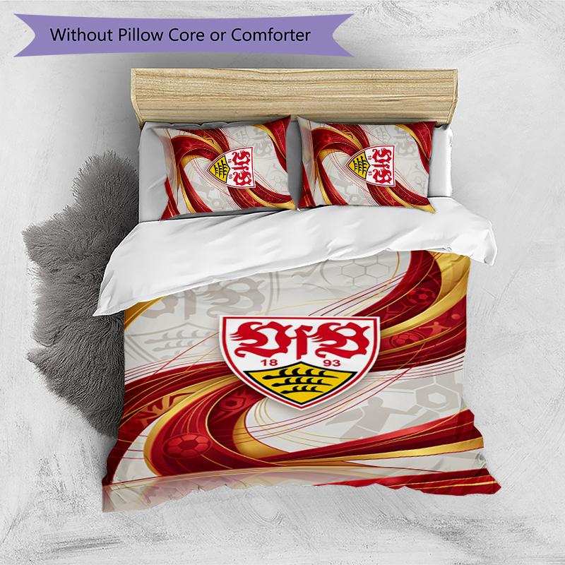 VfB Stuttgart Football Printed 3 Pieces Bedding Set, Comfortable Skin Friendly Bedroom Duvet Cover Set