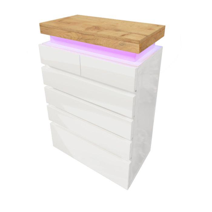 Commode - MUVOE - 6 Tiroirs - Éclairage LED - Brillant - 115 x 73 x 39 cm
