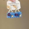 Серебряная игла стеклянный кристалл бусины-рис цветок гвоздики серьги синие маленькие свежие отпускной стиль серьги легкая роскошь высококачественные серьги женские