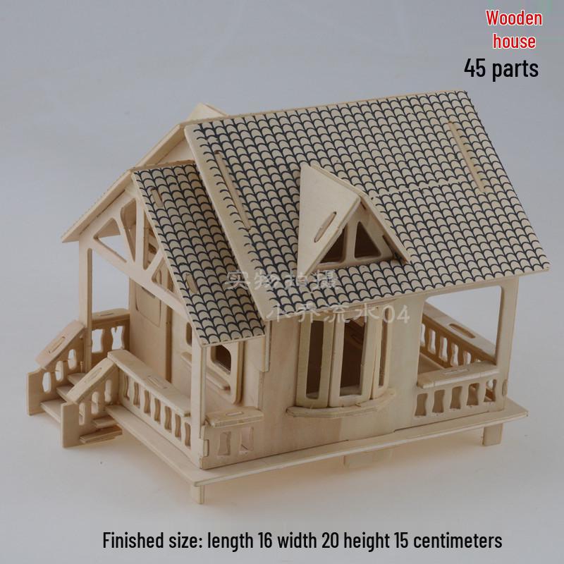 3D Wooden DIY Log Cabin Model - Creative Handmade Villa Puzzle for Adults