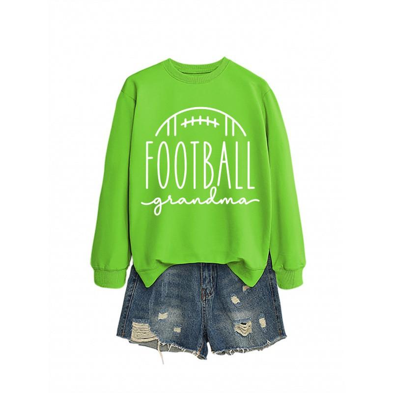 Womens Oversized Long Sleeve Crewneck Sweatshirt With Football Grandma Print - Fall Winter Casual Wear