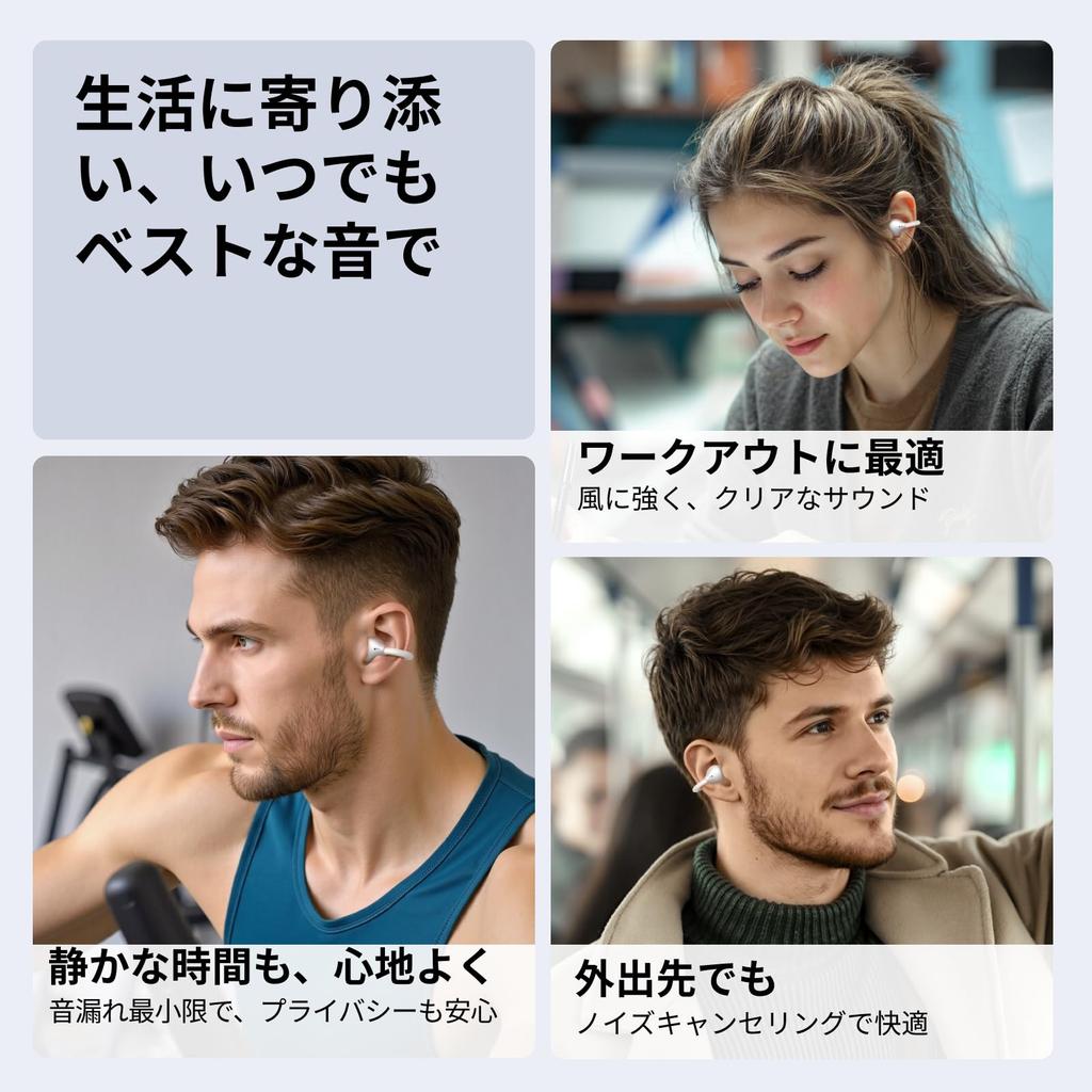 ClipBuds Bluetooth Манжеты для ушей Технология шумоподавления 12-мм титановый драйвер 30 часов общего времени воспроизведения 4 микрофона IPX5 Водонепроницаемые ИИ-вызовы Шум