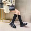 Модные женские сапоги осень-зима 2024 года на платформе, танкетке, готические туфли, модные черные высокие женские эластичные кожаные сапоги до середины голени