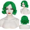 Synthetic Green Hair Wig with Bangs Natural Short Curly Wig for Women Cosplay Costume Drag Queen Party Heat Resistant