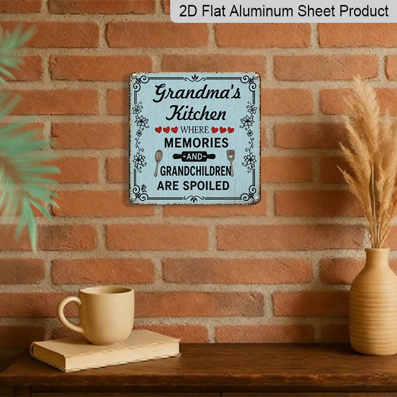 2D Flat - 1pc, Grandma'S Kitchen Aluminium Sign, Country Retro Wall Decor, Farmhouse Family Quote Plaque, Mother'S Day Indoor Outdoor Kitchen Dining