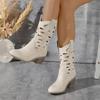 Women's Summer Retro Round Toe Chunky Heels Vegan Suede Western Boots with Hollow Design and Rivets Cowboy Boots Shoes