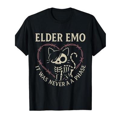 Elder Emo Never A Phase / Cat Skeleton Goth Music Design T-Shirt