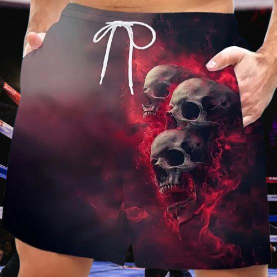 Vintage Skull Ghost Boxing Muay Thai Kickboxing Shorts Pants 3D Print Training Unisex Men Women Quick Dry Fitness Gym Sport Workout Casual Streetwear
