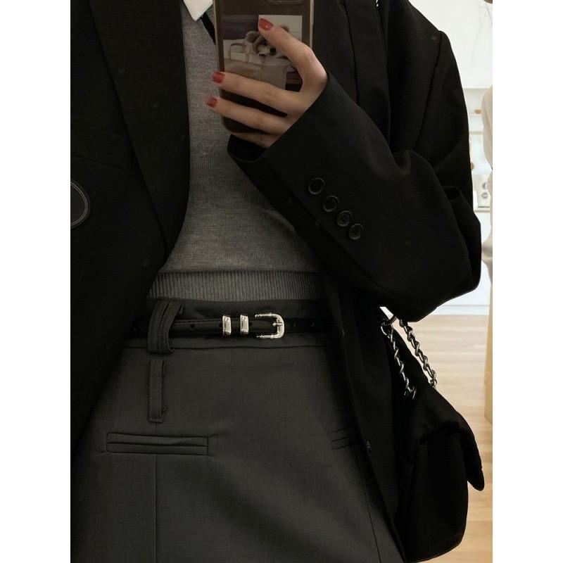 Стильный женский тонкий минималистичный пояс на талию с серебряной пряжкой для модных нарядов