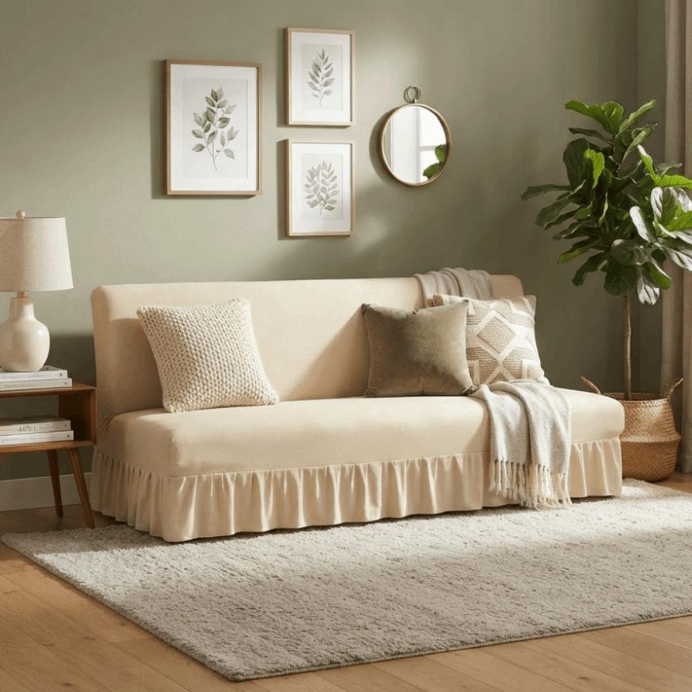 with Skirt Armless Futon Sofa Cover Elastic Sofa Slipcover Practical Couch Cover Living Room