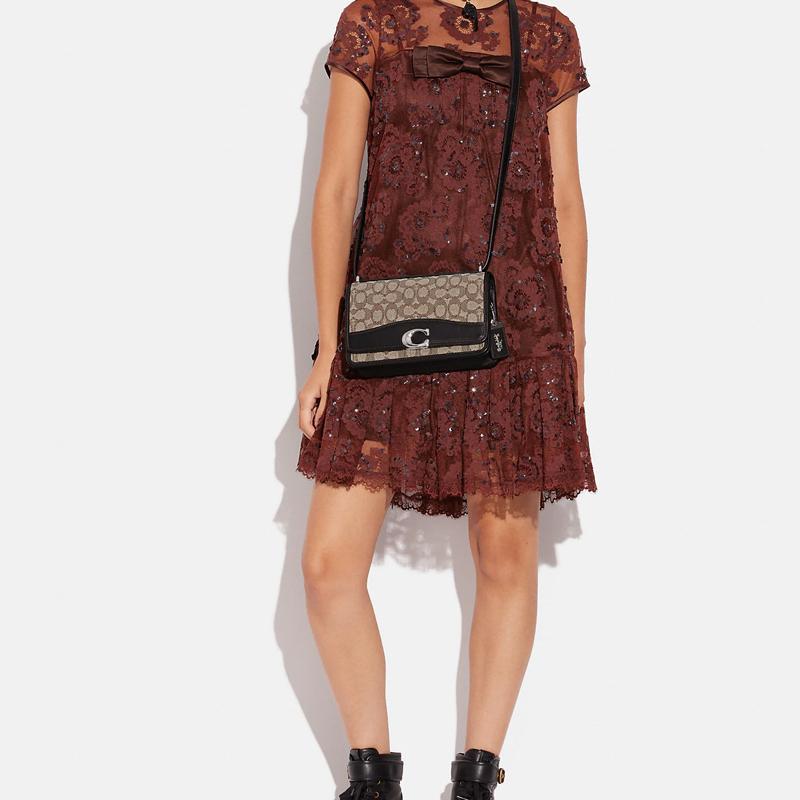 Новая маленькая квадратная сумка COACH Bandit из коровьей кожи с тканью, сумка через плечо, сумка на плечо, среднего размера, женская CD709-LHUW7