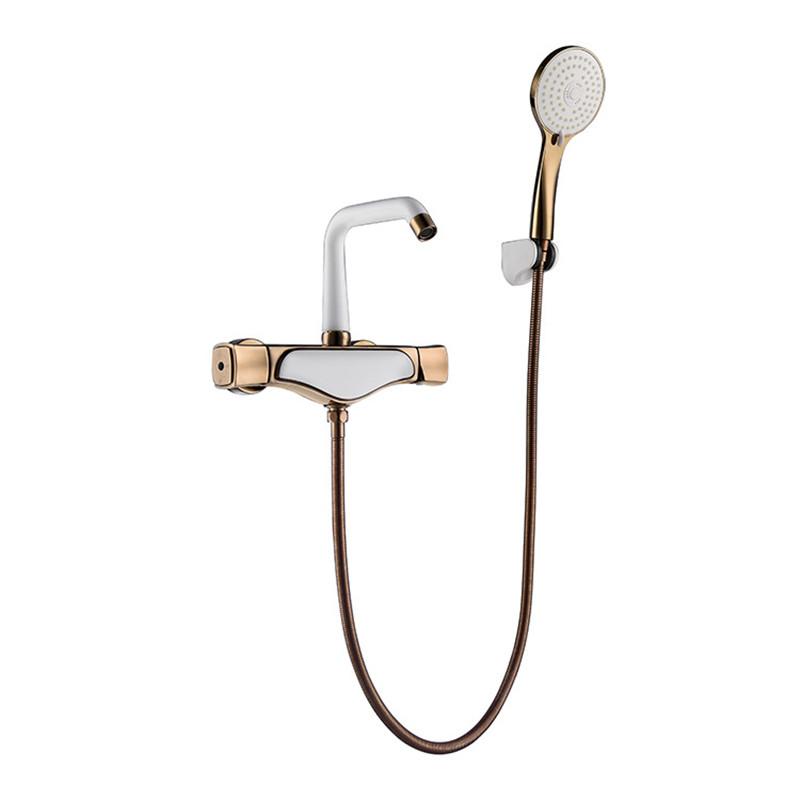 Tuqiu Bathtub Shower Set Wall Mounted Rose Gold White Bathtub Faucet, Bathroom Cold & Hot Bath and Shower Mixer Taps Brass