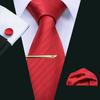 Barry.Wang Red Ties for Men Paisley Stripes Check Silk Necktie Hanky Cufflinks Gold Tie Clip for Wedding Business