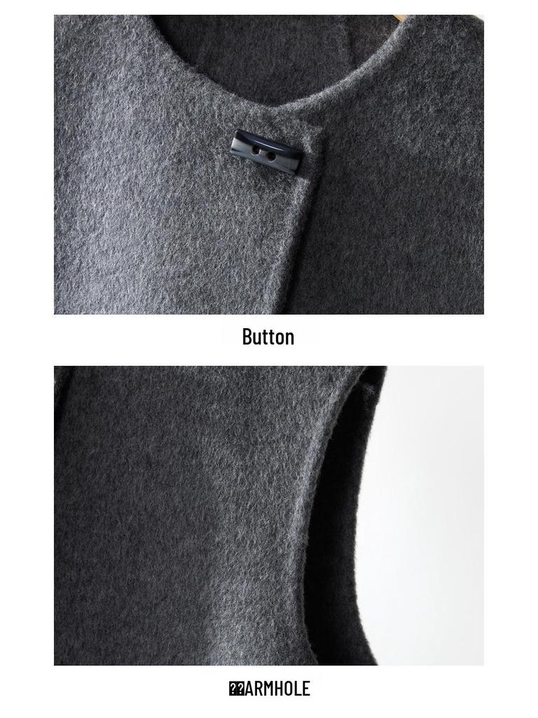 Women's 2025 Asymmetrical Gray Wool Vest - Round Neck, Button-Up, Sleeveless for Spring & Autumn Fashion