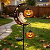 Decorative Metal Yard Stakes Solar Halloween Garden Stake Light, Auto On/Off Crescent Moon Black Cat with Hanging Spooky Outdoor Patio Accents Pumpkin