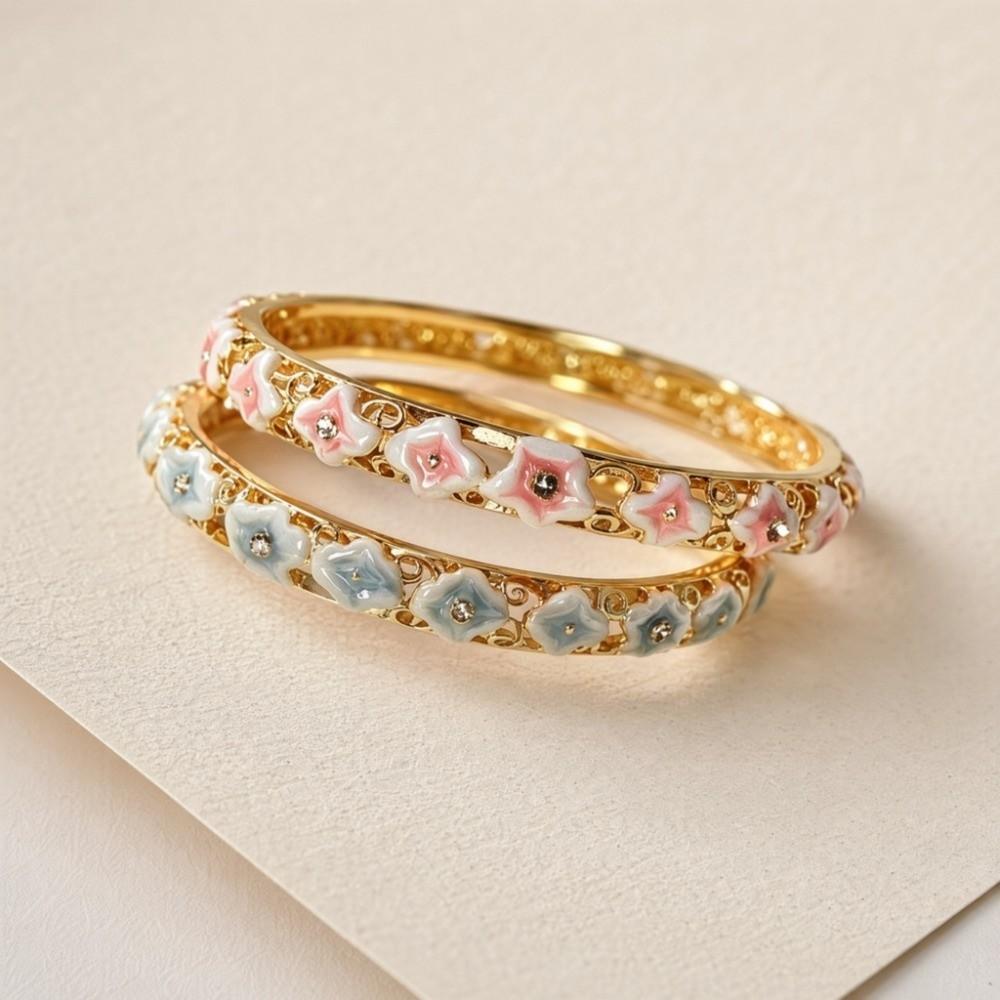 Colorful Chinese Flower Bangle Enamel Floral Women's Hand Bracelet Vintage Cloisonne Bangle Girls