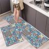 2 Pcs Kitchen Rug Set Non-Slip Oil Proof Washable Black White Diamond Print Floor Mats for Kitchen Sink Laundry Room