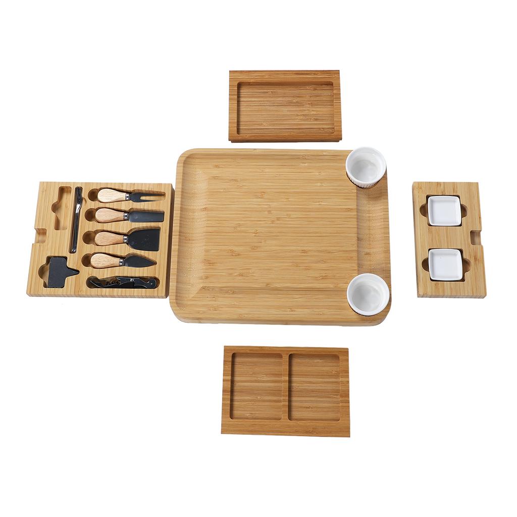 Набор досок для подачи колбасных изделий Bambusoideae, сервировочное блюдо, поднос для сыра с 4 ящиками для дня рождения, свадьбы