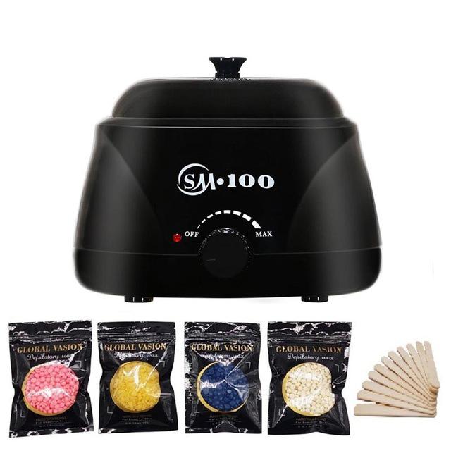 Электрический нагреватель воска, подогреватель парафина, машина для удаления волос, 100 г бобов, 10 шт., деревянные наклейки, наборы для удаления волос, набор для депиляции воском