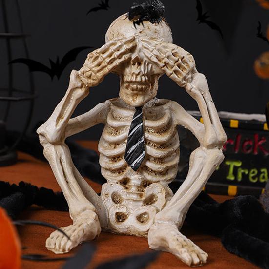 Статуя скелета на Хэллоуин, реалистичный череп, коллекционные фигурки, см., говорите, не слышите зла, домашний декор, жуткие украшения на Хэллоуин