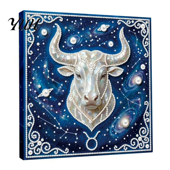 Faux Pearl Art Kit DIY Painting Kit, 12 Constellation Rhinestone Set for Decor Adults Beginners, Handmade Wooden Frame Fake Wall Decoration