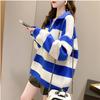 New Autumn and Winter Retro Lazy Minimalist V-neck Stripe Color Matching Loose Casual Oversized Thickened Women's Sweater