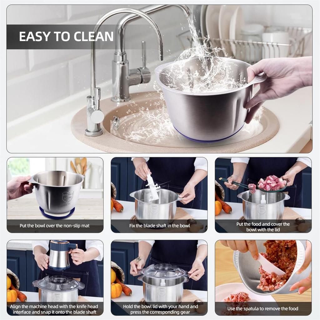 5L Capacity Meat Grinder 5 Speeds Stainless Steel Electric Meat Chopper 500W High Power Multifunctional Household Food Processor for Kitchen